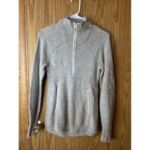 Lululemon Womens Quarter Zip Knit Sweater Heathered Grey Mock Neck Thumbholes